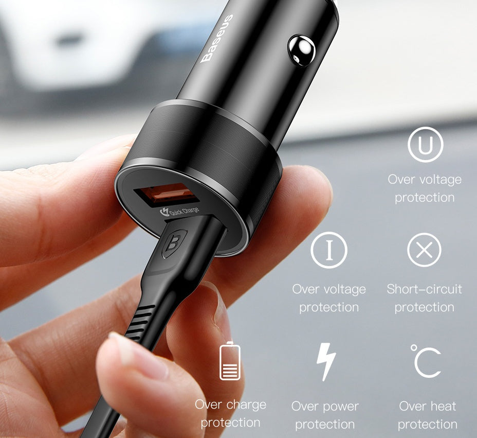 Small Screw Car Charger Dual USB QC3.0 36W Flash Charger