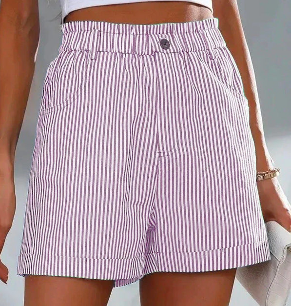 Fashion Ladies Non-stretch Stripe Shorts