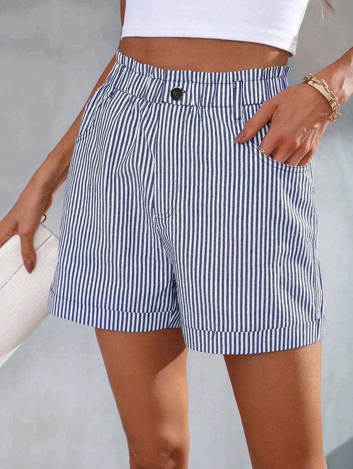 Fashion Ladies Non-stretch Stripe Shorts