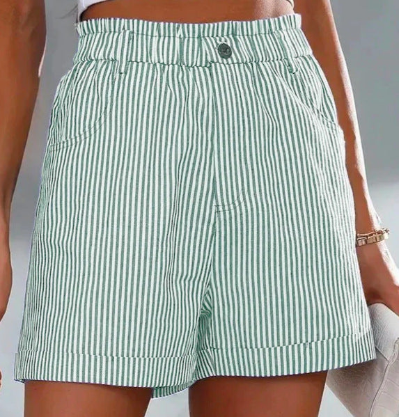 Fashion Ladies Non-stretch Stripe Shorts