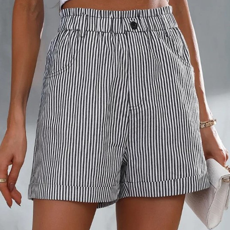 Fashion Ladies Non-stretch Stripe Shorts