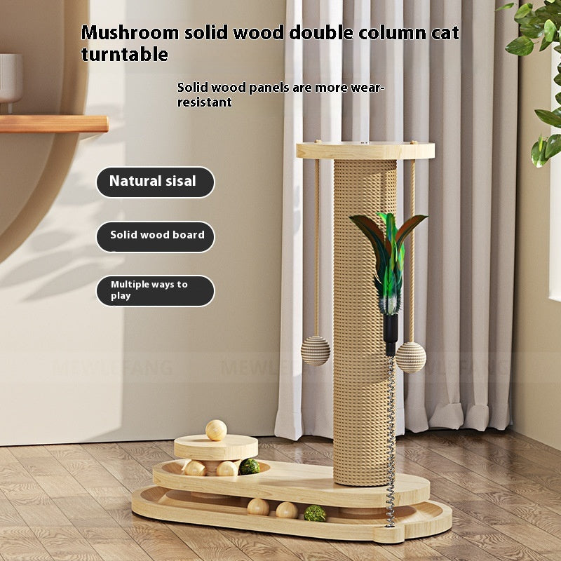 Solid Wood Cat Turntable Scratching Post Durable Toy